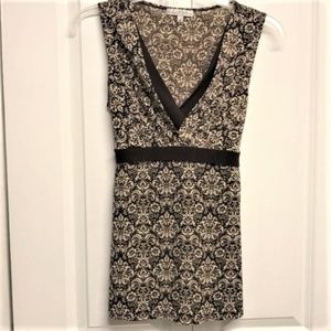 Moa Moa Brown Cream Paisley Print Tie Back V Neck Stretch Top Size M